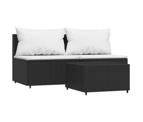Set de muebles de jardín 3 pzas y cojines ratán sintético negro