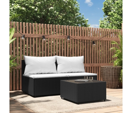 Set de muebles de jardín 3 pzas y cojines ratán sintético negro
