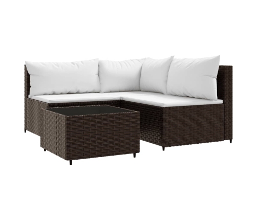 Set muebles de jardín 4 piezas y cojines ratán sintético marrón