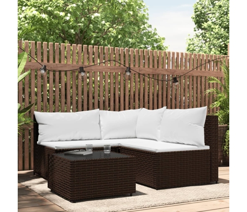 Set muebles de jardín 4 piezas y cojines ratán sintético marrón