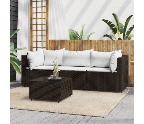 Set muebles de jardín 4 piezas y cojines ratán sintético marrón