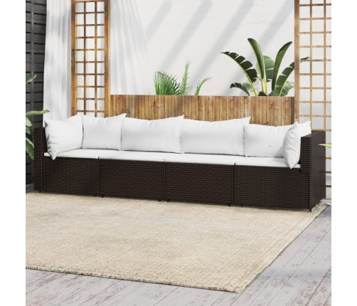 Set muebles de jardín 4 piezas y cojines ratán sintético marrón