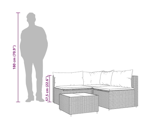 Set de muebles de jardín 4 pzas y cojines ratán sintético gris