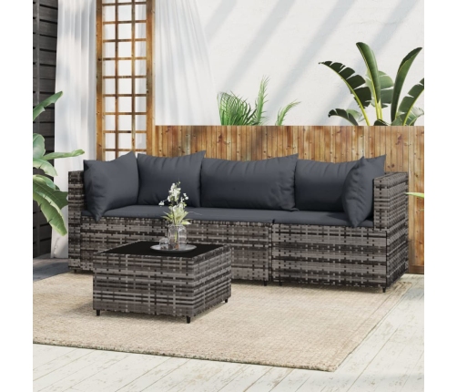 Set de muebles de jardín 4 pzas y cojines ratán sintético gris