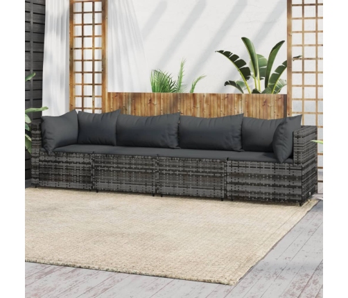 Set de muebles de jardín 4 pzas y cojines ratán sintético gris