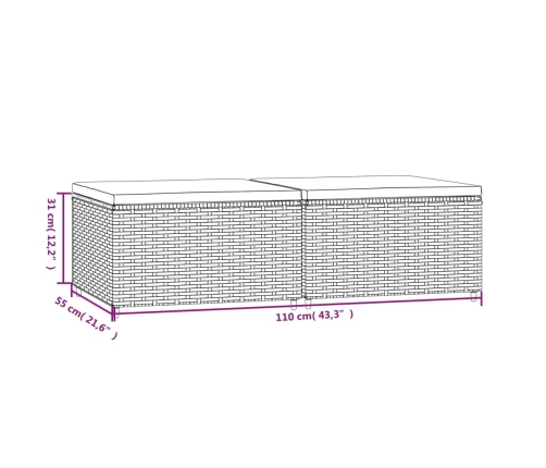vidaXL Reposapiés de jardín con cojines 2 uds ratán sintético gris