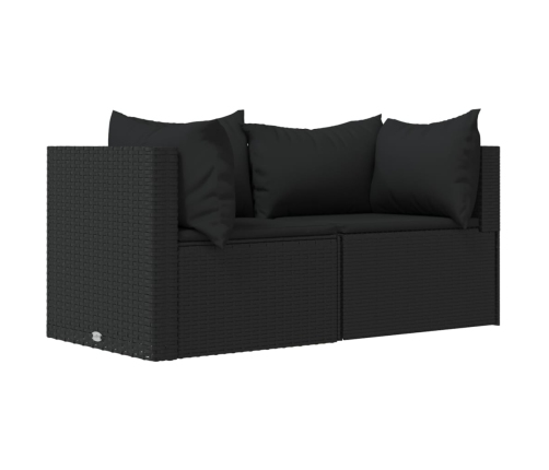 Set de muebles de jardín 3 pzas y cojines ratán sintético negro