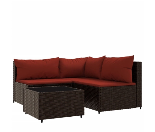Set muebles de jardín 4 piezas y cojines ratán sintético marrón