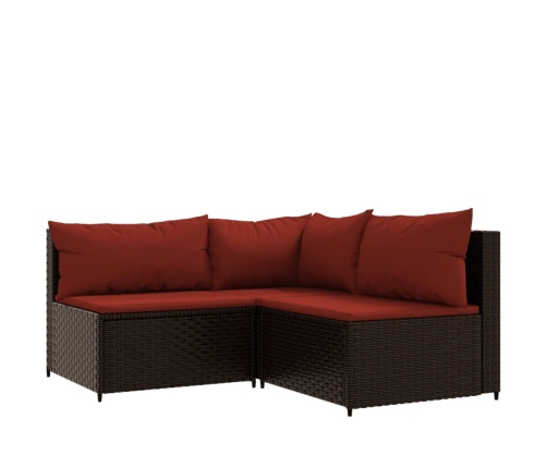 Set muebles de jardín 4 piezas y cojines ratán sintético marrón