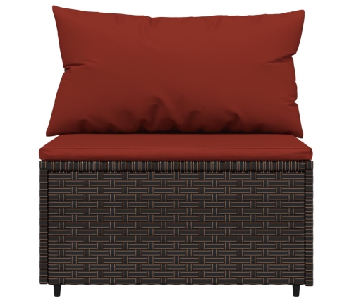 Set muebles de jardín 4 piezas y cojines ratán sintético marrón
