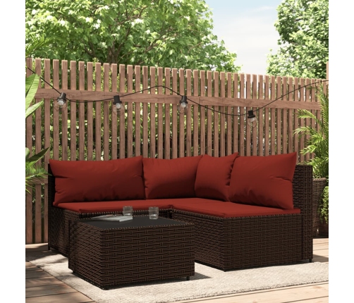 Set muebles de jardín 4 piezas y cojines ratán sintético marrón