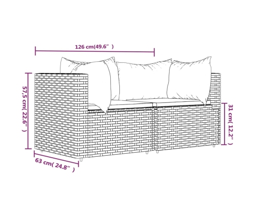 Sofás esquina jardín con cojines 2 uds ratán sintético marrón