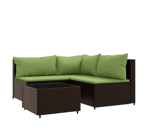 Set muebles de jardín 4 piezas y cojines ratán sintético marrón