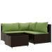 Set muebles de jardín 4 piezas y cojines ratán sintético marrón