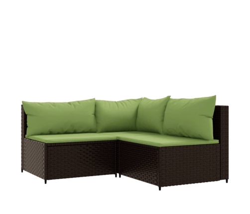 Set muebles de jardín 4 piezas y cojines ratán sintético marrón