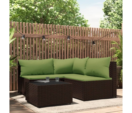 Set muebles de jardín 4 piezas y cojines ratán sintético marrón