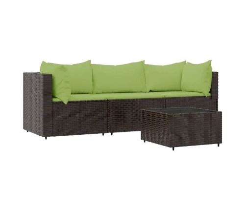 Set muebles de jardín 4 piezas y cojines ratán sintético marrón