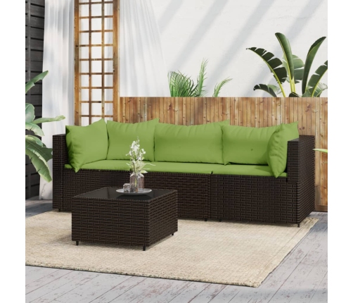 Set muebles de jardín 4 piezas y cojines ratán sintético marrón