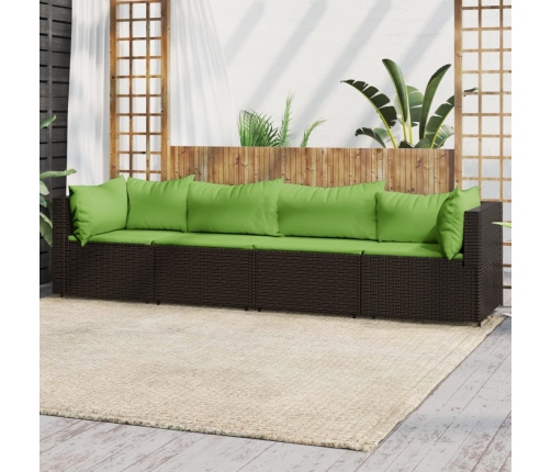 Set muebles de jardín 4 piezas y cojines ratán sintético marrón