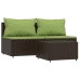 Set muebles de jardín 3 piezas y cojines ratán sintético marrón