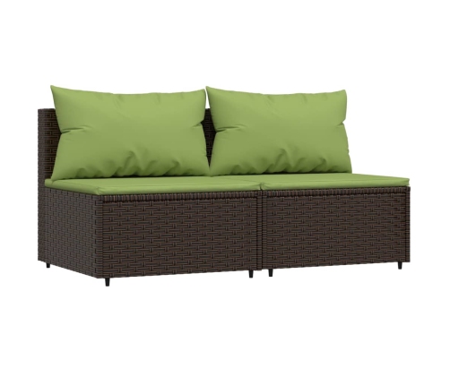 Set muebles de jardín 3 piezas y cojines ratán sintético marrón