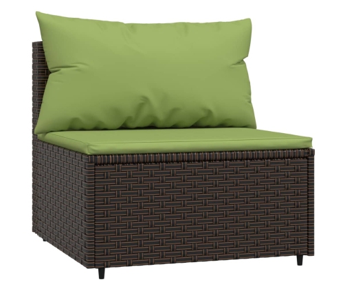 Set muebles de jardín 3 piezas y cojines ratán sintético marrón