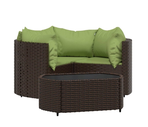 Set muebles de jardín 4 piezas y cojines ratán sintético marrón