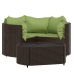 Set muebles de jardín 4 piezas y cojines ratán sintético marrón