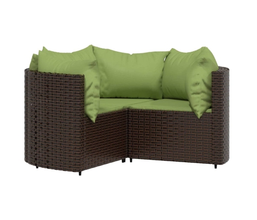 Set muebles de jardín 4 piezas y cojines ratán sintético marrón