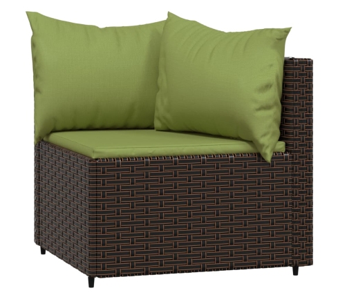 Set muebles de jardín 4 piezas y cojines ratán sintético marrón
