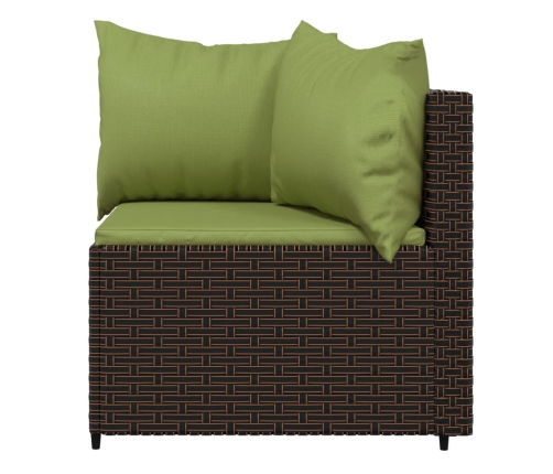 Set muebles de jardín 4 piezas y cojines ratán sintético marrón