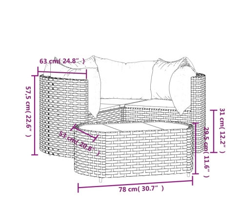 Set muebles de jardín 4 piezas y cojines ratán sintético marrón