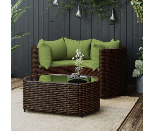 Set muebles de jardín 4 piezas y cojines ratán sintético marrón