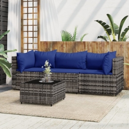 Set de muebles de jardín 4 pzas y cojines ratán sintético gris