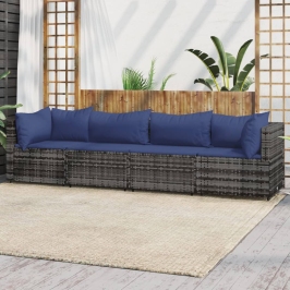 Set de muebles de jardín 4 pzas y cojines ratán sintético gris