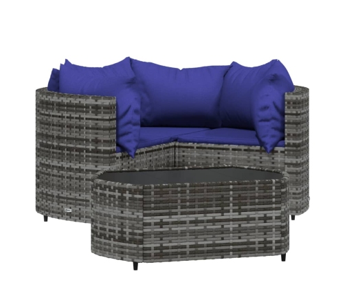 Set de muebles de jardín 4 pzas y cojines ratán sintético gris