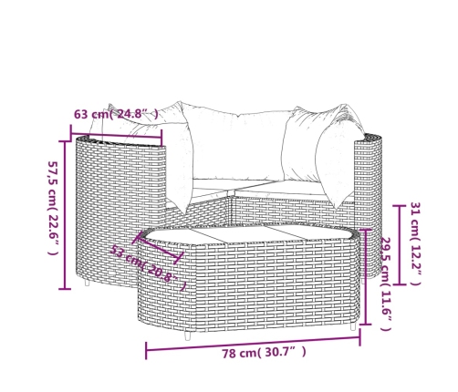 Set de muebles de jardín 4 pzas y cojines ratán sintético gris