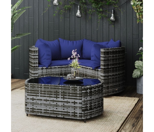 Set de muebles de jardín 4 pzas y cojines ratán sintético gris