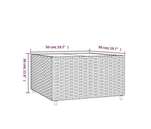 vidaXL Mesa de centro jardín cuadrada ratán sintético negro 50x50x30cm