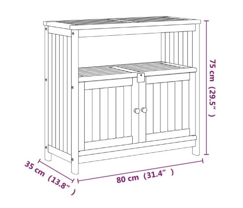 Mesa consola de jardín madera maciza acacia 80x35x75 cm