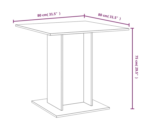 Mesa de comedor madera contrachapada roble ahumado 80x80x75 cm