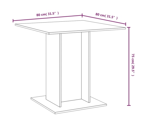 Mesa de comedor madera contrachapada gris Sonoma 80x80x75 cm