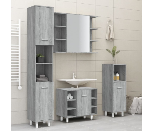 Armario de baño madera contrachapada gris Sonoma 30x30x179 cm