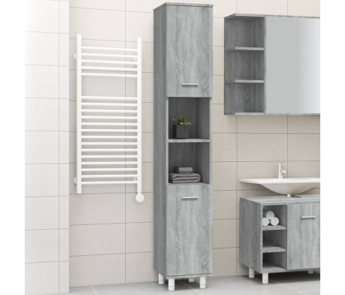 Armario de baño madera contrachapada gris Sonoma 30x30x179 cm