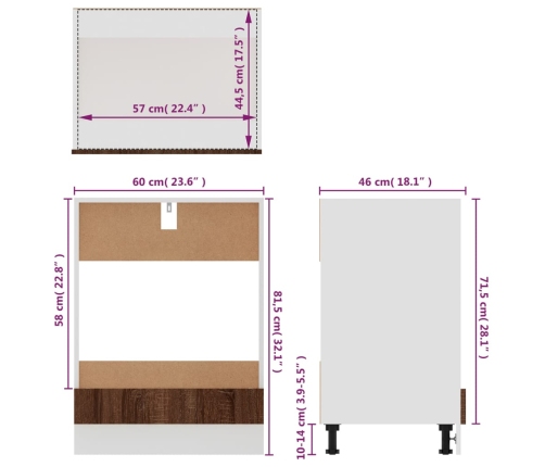 Armario de horno madera ingeniería roble ahumado 60x46x81,5 cm