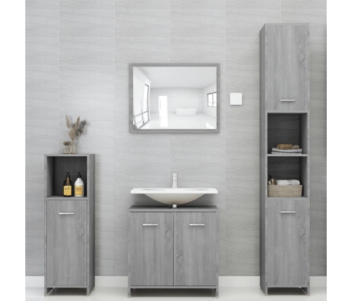 Armario de baño madera contrachapada gris Sonoma 30x30x95 cm