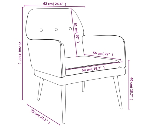 Sillón de terciopelo marrón 62x79x79 cm