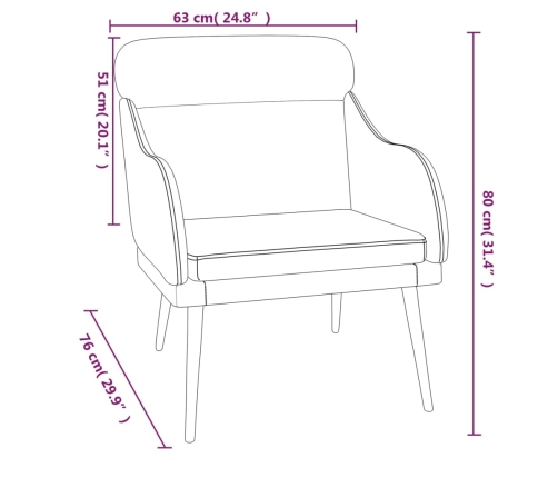 Sillón de terciopelo marrón 63x76x80 cm