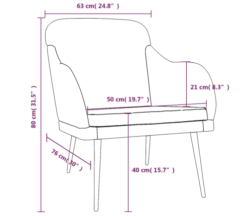 Sillón de terciopelo rosa 63x76x80 cm