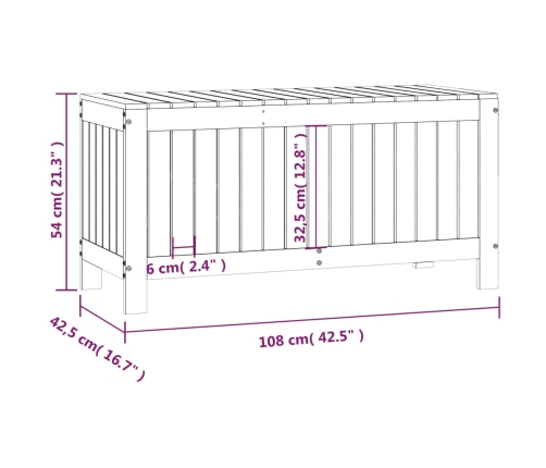 Caja de almacenaje jardín madera maciza de pino 108x42,5x54 cm